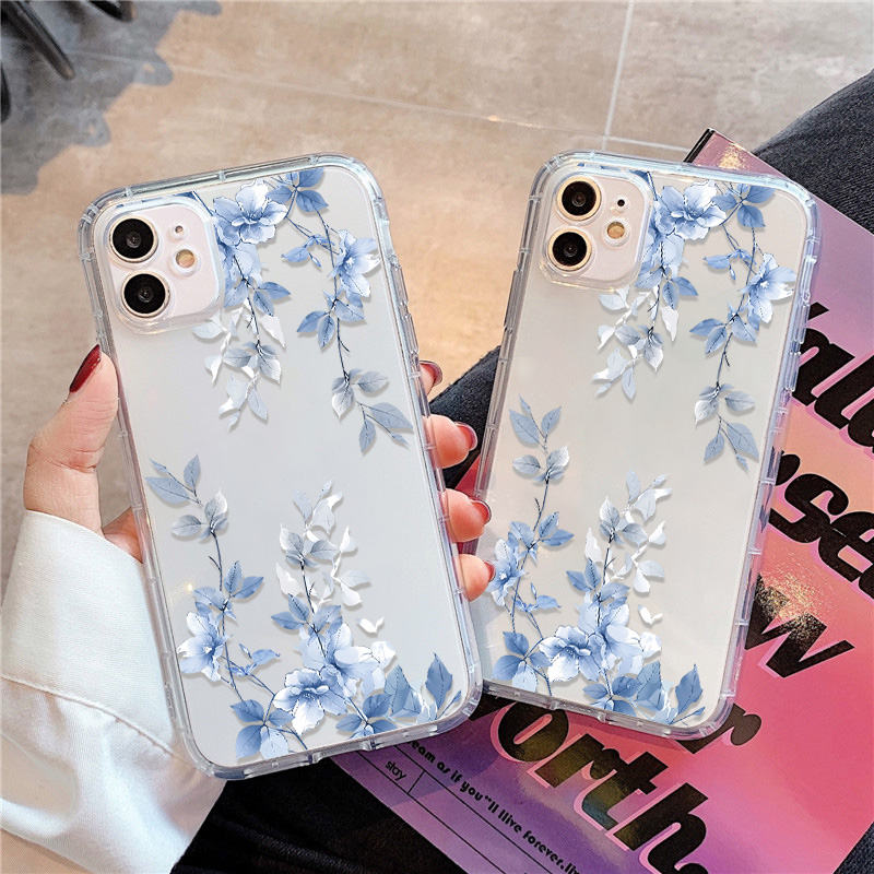 Apple Iphone 15 Pro Max - Casing Ponsel Transparan Motif Bunga Biru